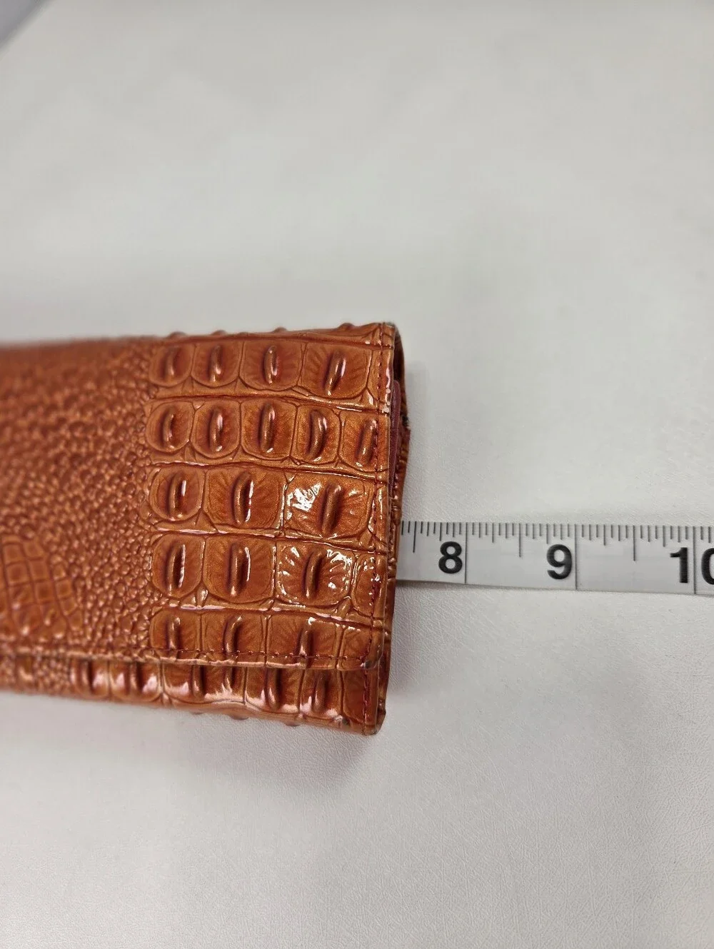 Vera Pelle Burnt Orange Croc Embossed Leather Kiss Lock Wallet